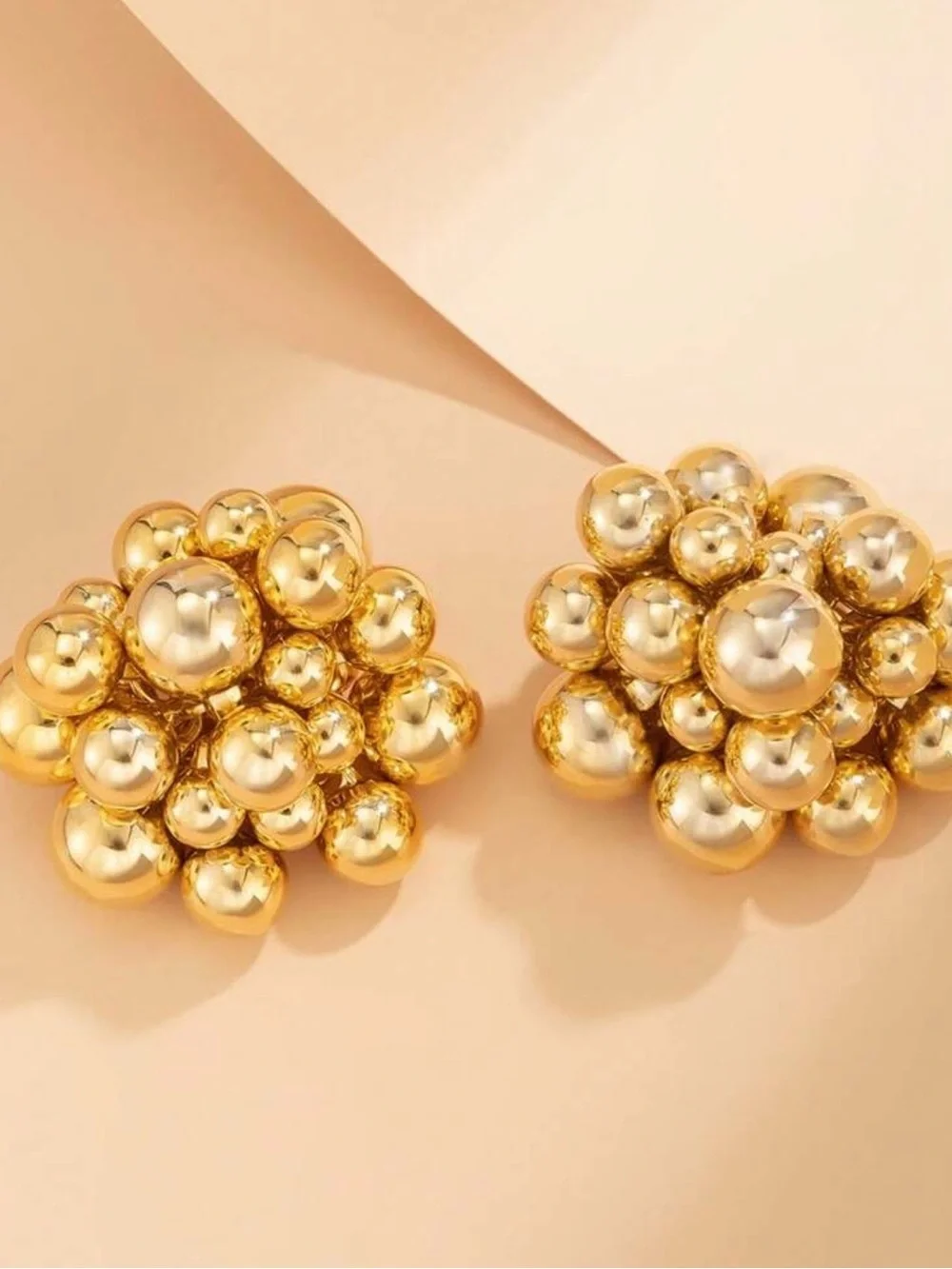 Gold Cluster Ball Stud Earrings - Picture 4 of 6